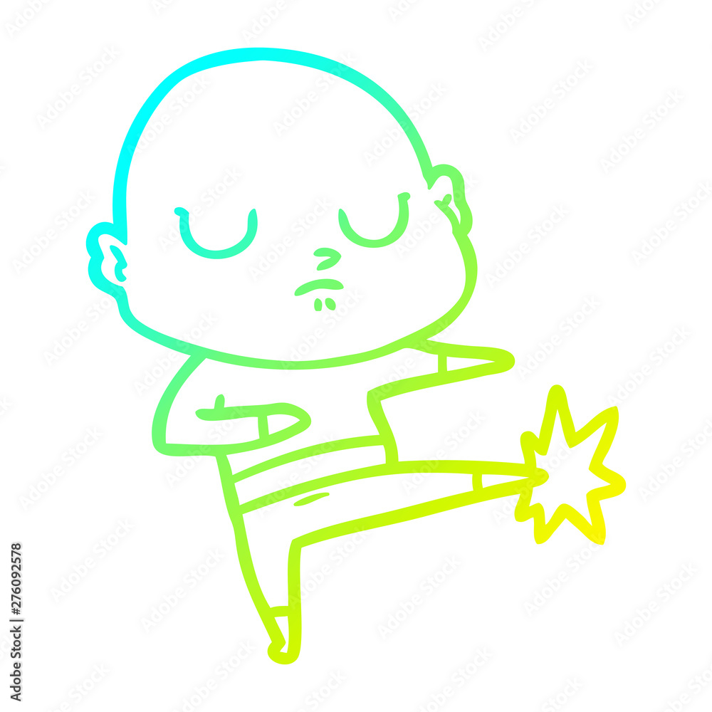 Obraz premium cold gradient line drawing cartoon bald man