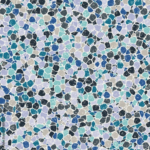 Colorful Textured Dense Crazy Paving or Terrazzo Seamless Repeat Vector Pattern Swatch. Thousands of random non-overlapping polygonal elements. Generative Art.