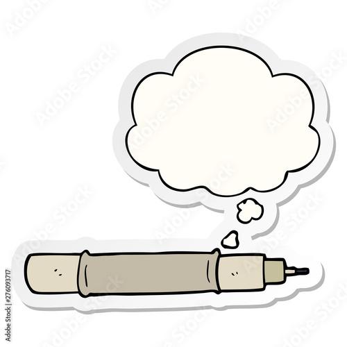 cartoon pen and thought bubble as a printed sticker