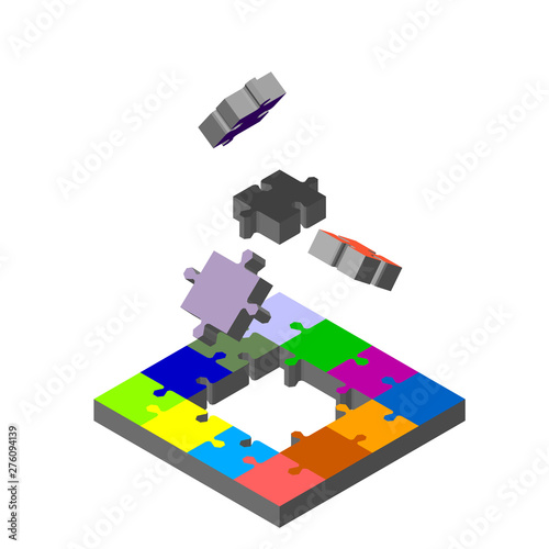 Disconnected puzzle. Isolated on white. 3d Vector colorful illustration.