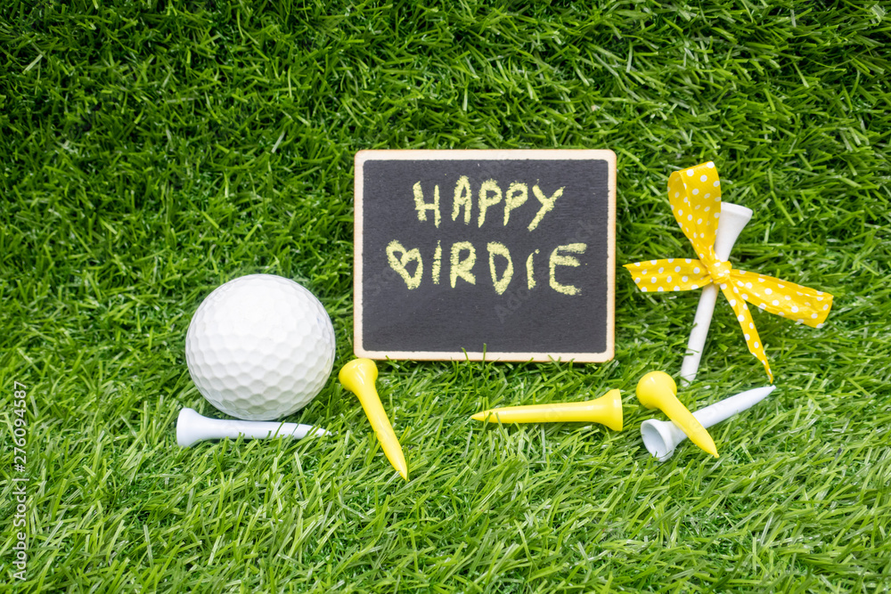 Happy birdie to golfer with golf ball on green Stock Photo | Adobe Stock