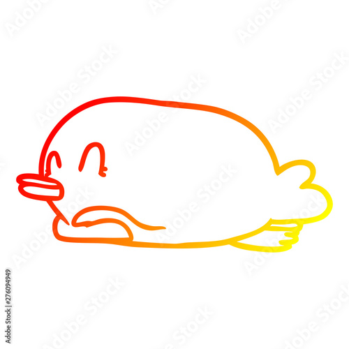warm gradient line drawing penguin lying on belly