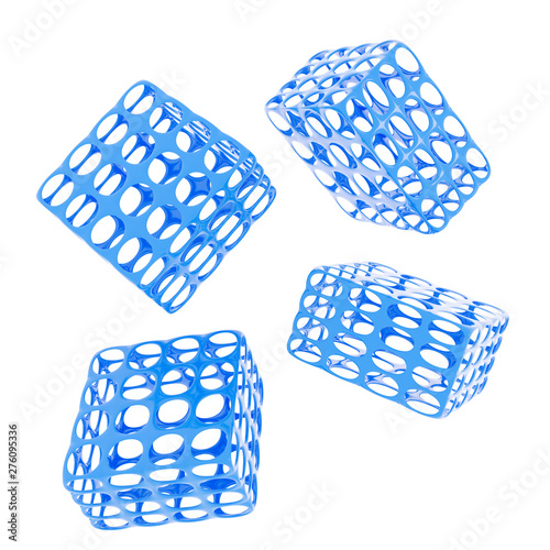 3d rendering of hovering blue cages