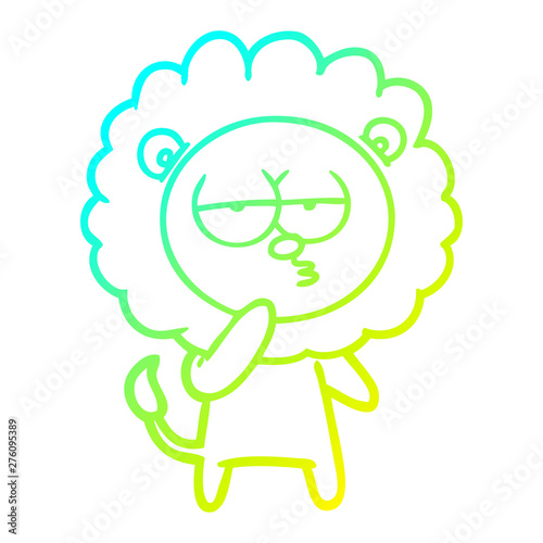 cold gradient line drawing cartoon tired lion
