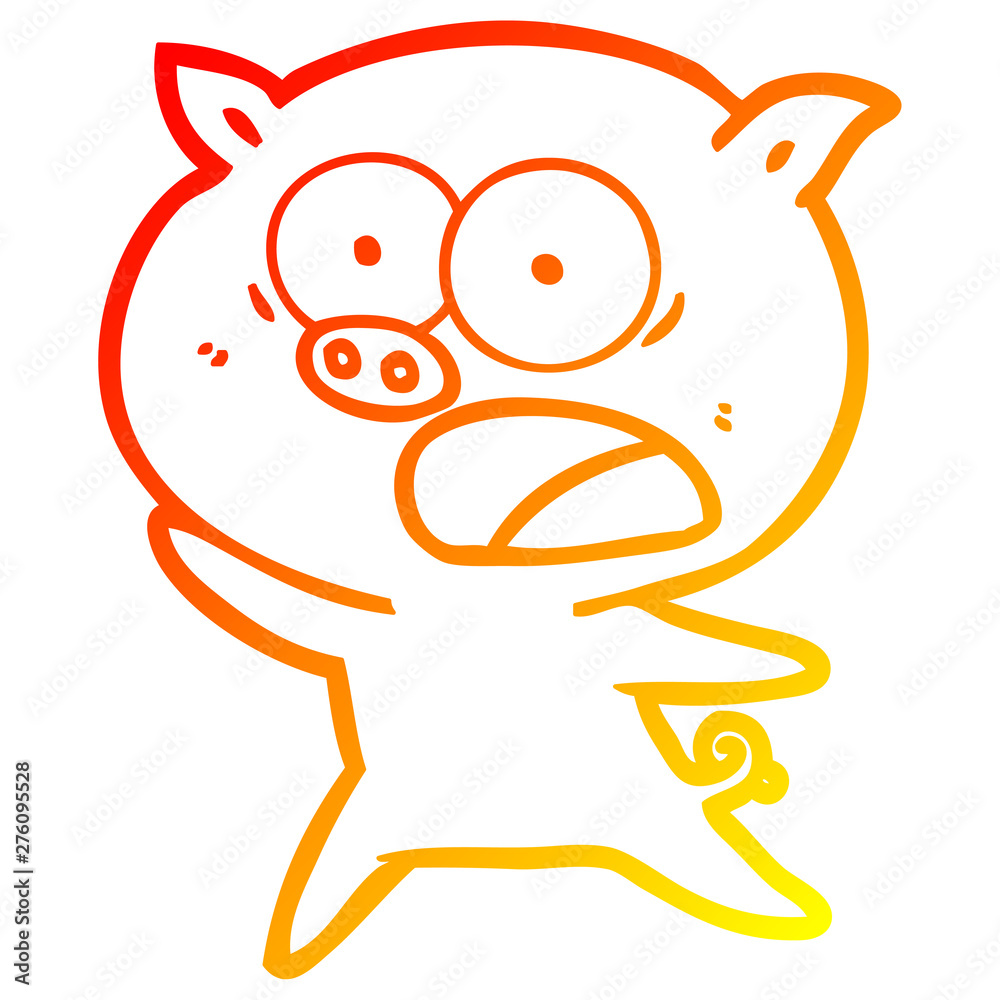 warm gradient line drawing cartoon pig shouting warm gradient line drawing cartoon pig shouting