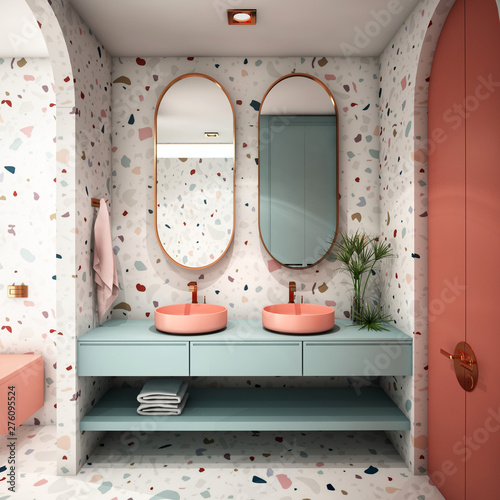 Modern Bathroom Interior design,trend design 2019 ,3d rendering ,3d illustration