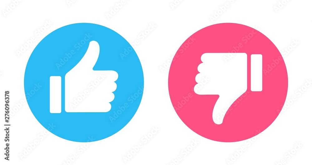Like and Dislike vector flat Icons. Design Elements for smm, ad, marketing, ui, ux, app and more. Thumb up and thumb down blue and red icons. Like and Dislike vector flat Icons. Design Elements for smm, ad, marketing, ui, ux, app and more. Thumb up and thumb down blue and red icons.