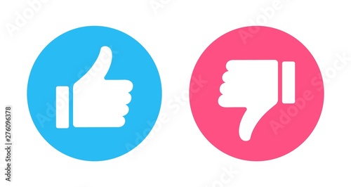 Like and Dislike vector flat Icons. Design Elements for smm, ad, marketing, ui, ux, app and more. Thumb up and thumb down blue and red icons.