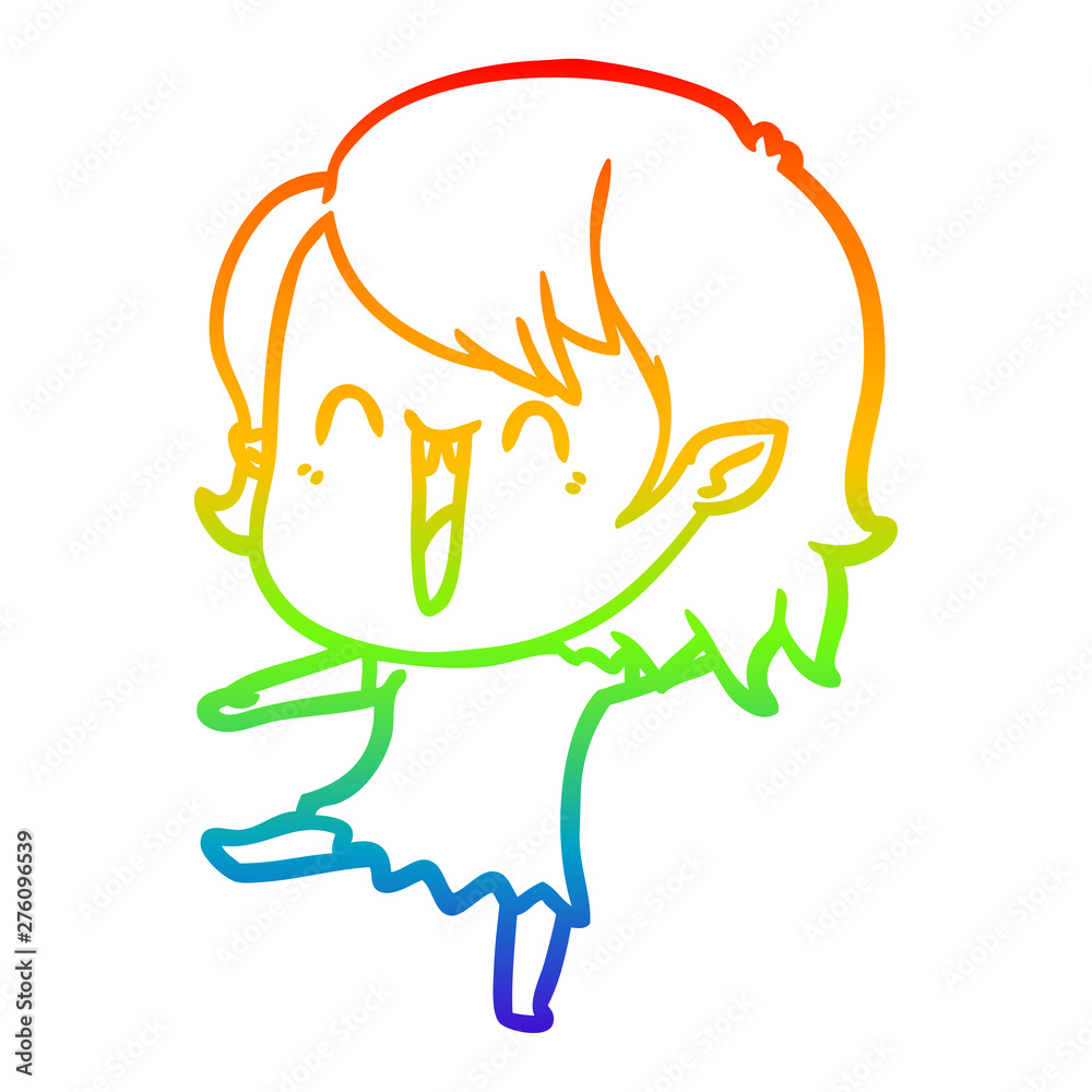 rainbow gradient line drawing cute cartoon happy vampire girl