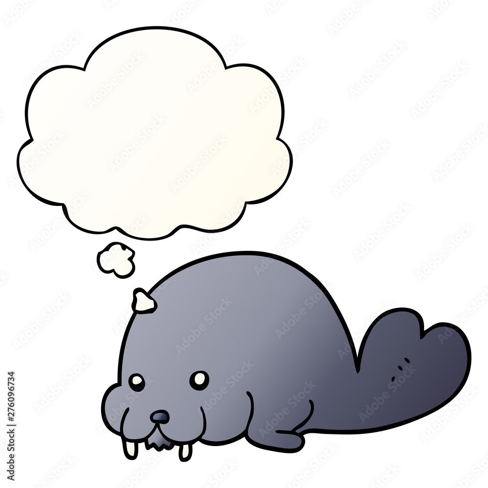 cute cartoon walrus and thought bubble in smooth gradient style cute cartoon walrus and thought bubble in smooth gradient style