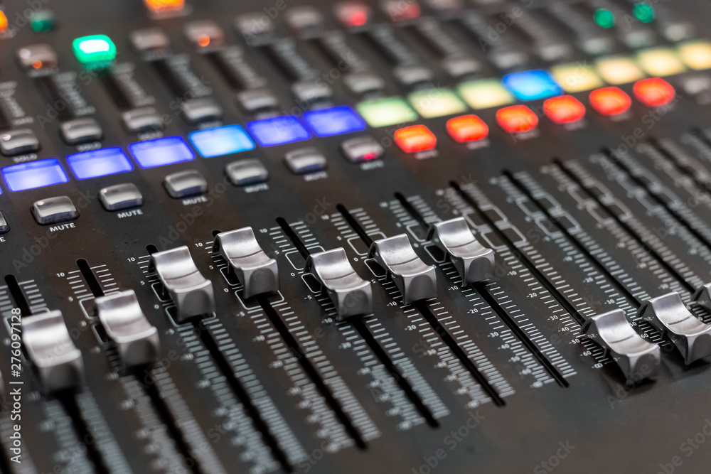 Professional Audio Sound Mixing Console Faders.