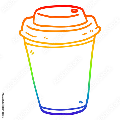 rainbow gradient line drawing cartoon takeout coffee cup