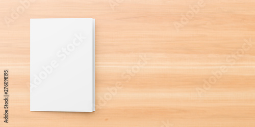 Blank white reinforced A4 size single pocket folder mock up isolated on wooden background. 3D illustration