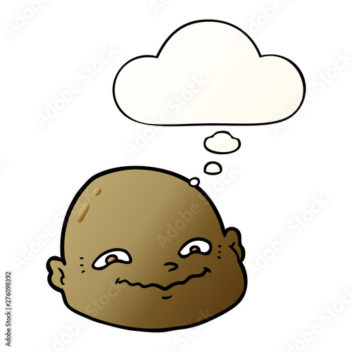 cartoon bald man and thought bubble in smooth gradient style
