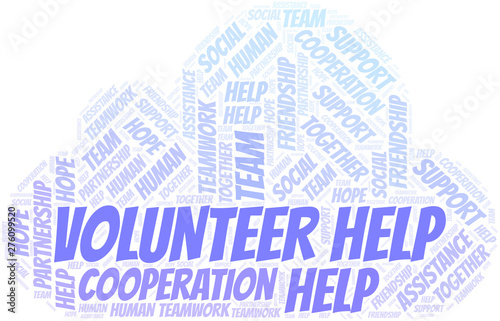 Volunteer Help word cloud. Vector made with text only.