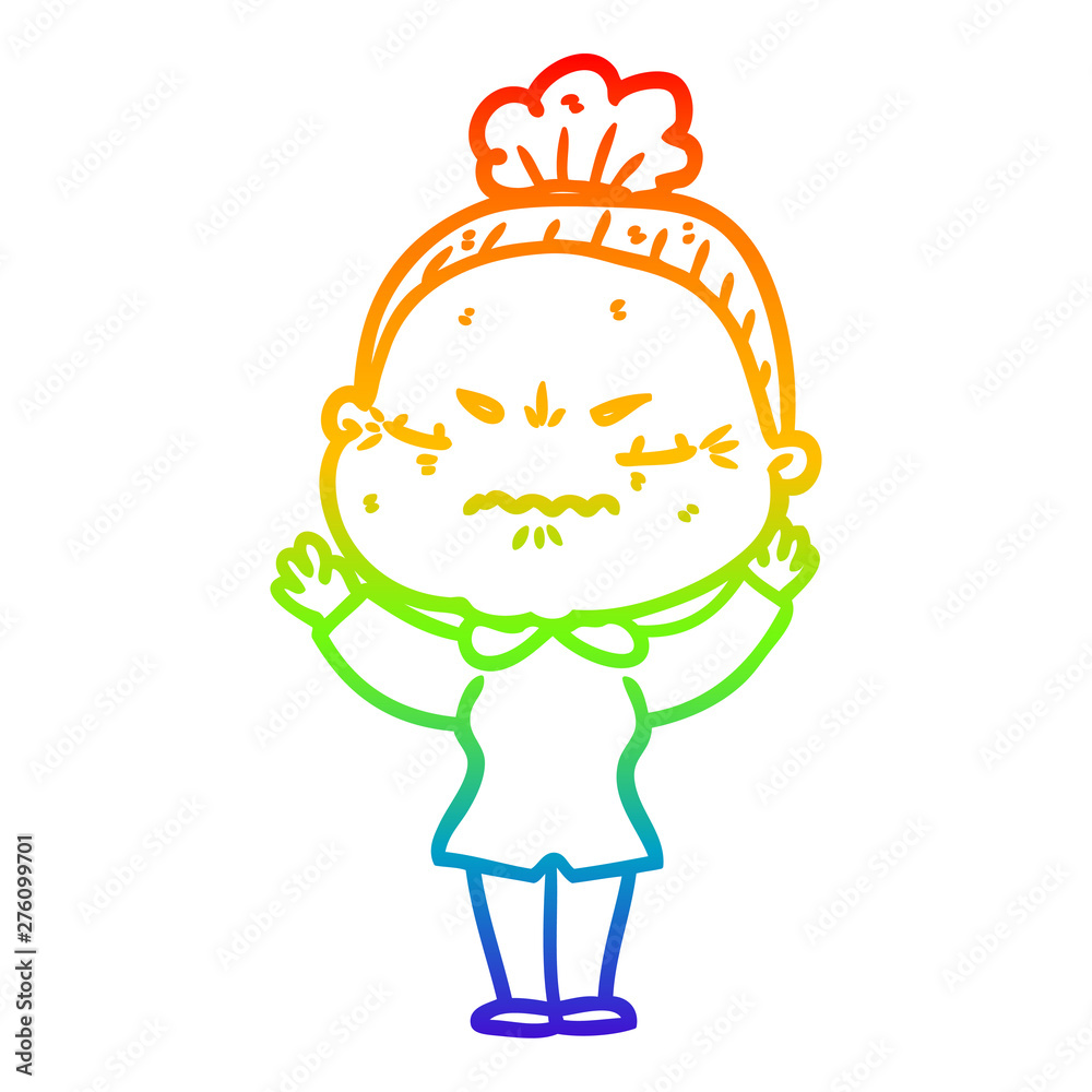 rainbow gradient line drawing cartoon annoyed old lady rainbow gradient line drawing cartoon annoyed old lady