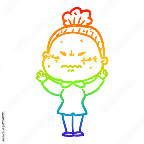 rainbow gradient line drawing cartoon annoyed old lady