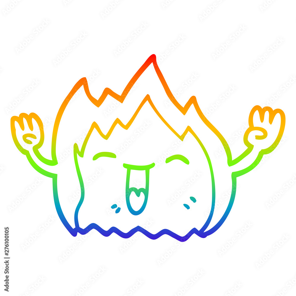 rainbow gradient line drawing cartoon happy gas flame