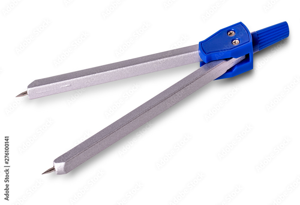 The metal compasses for drawing, isolated on white background. Hand delimiters, tool draftsman The metal compasses for drawing, isolated on white background. Hand delimiters, tool draftsman