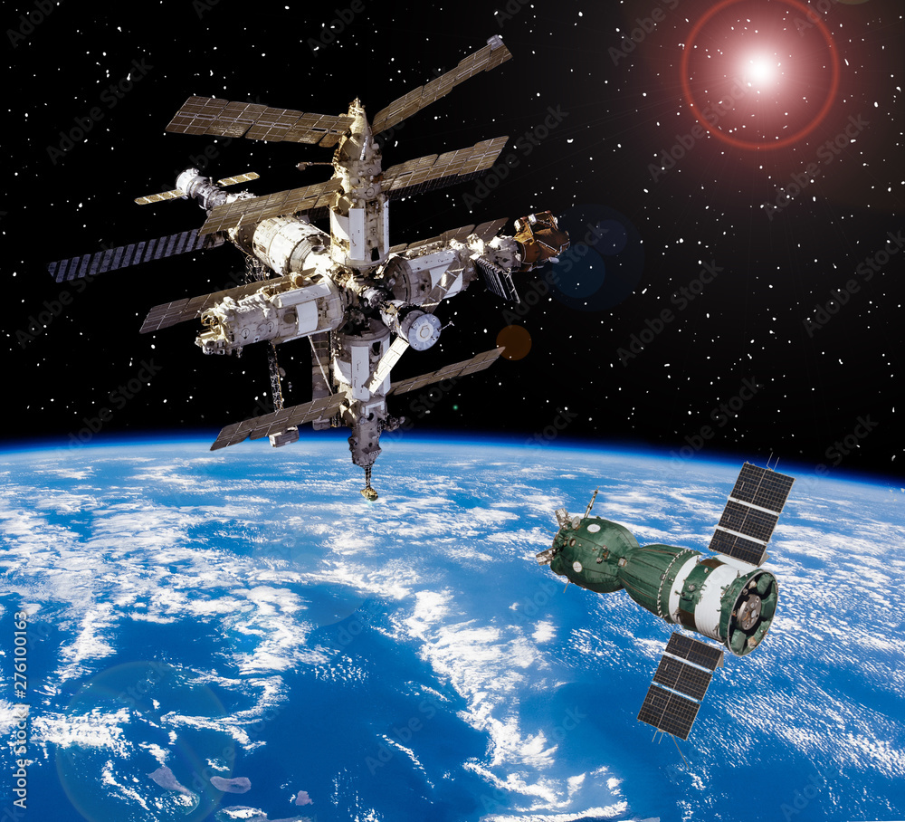 Space station above the earth. The elements of this image furnished by NASA.