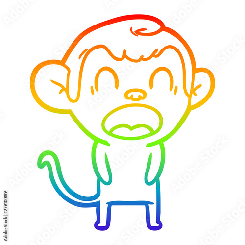 rainbow gradient line drawing yawning cartoon monkey
