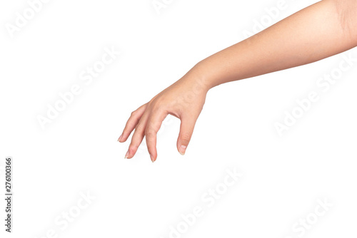 Fotografie Woman hand gesturing isolated on white background.