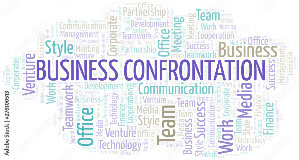 Business Confrontation word cloud. Collage made with text only.