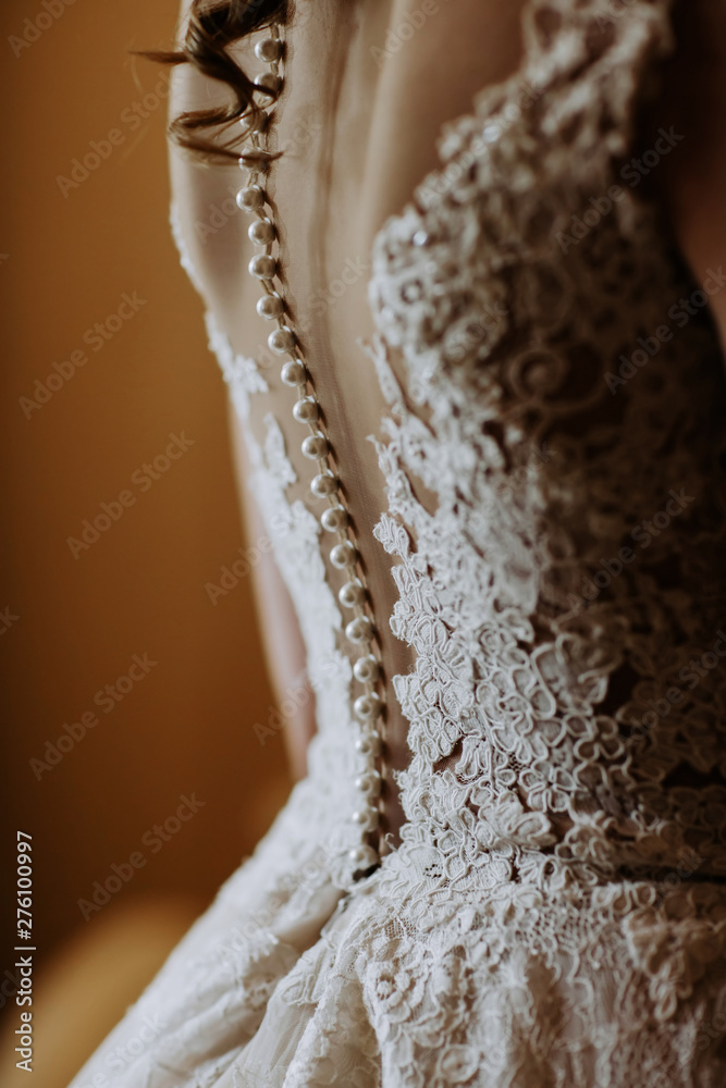 Back of wedding dress. Bridal corset, close up.