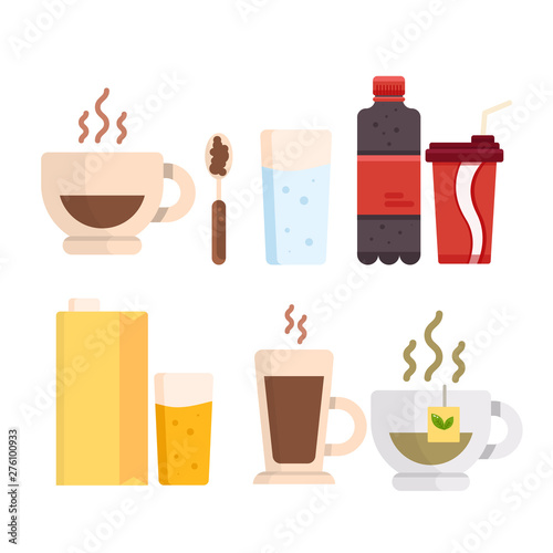 Set of vector icons of various drinks. Proper nutrition. Thirst quenching and health