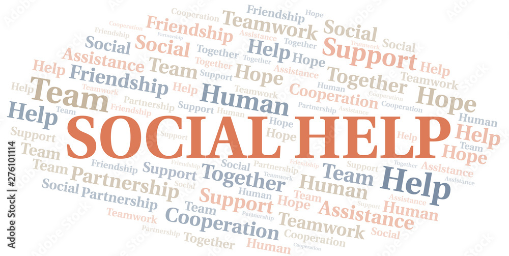 Social Help word cloud. Vector made with text only.