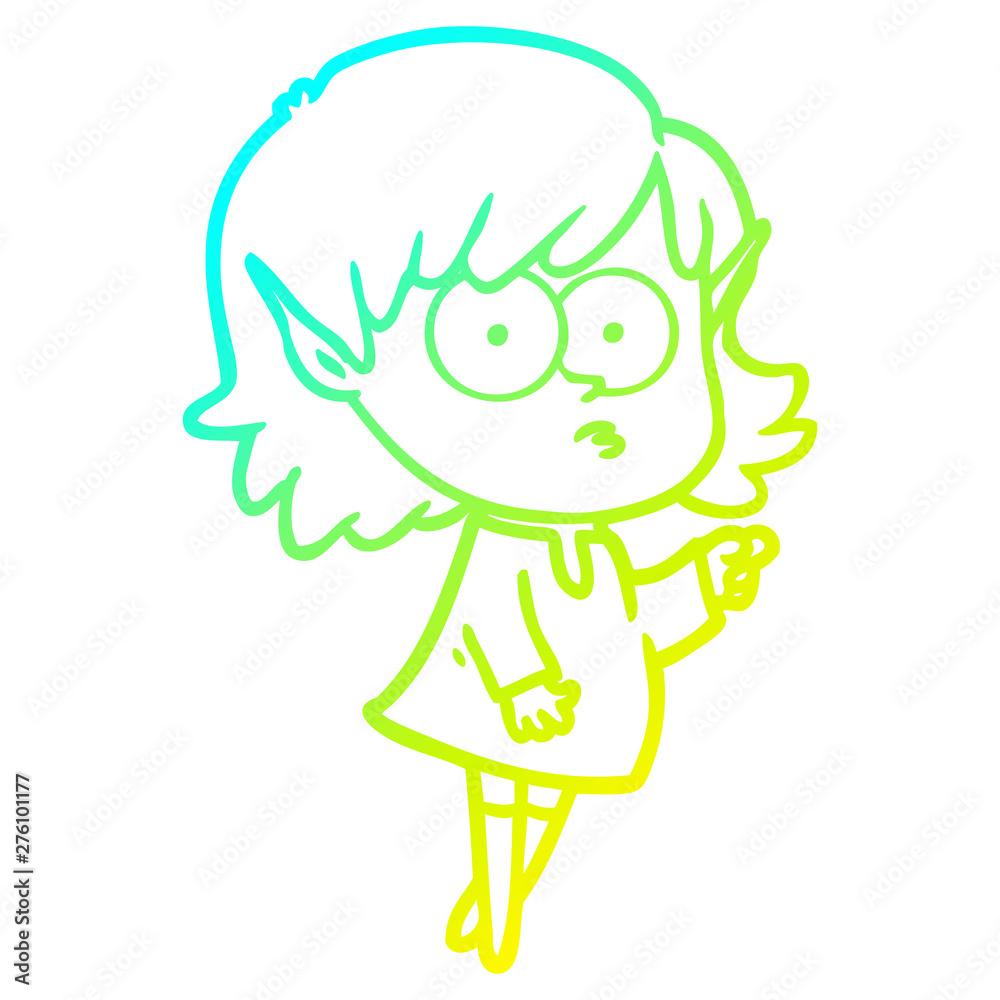 Fototapeta premium cold gradient line drawing cartoon elf girl pointing