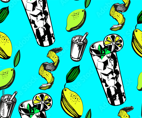 Vector lemon decoration seamless pattern, colorful design, vector illustration