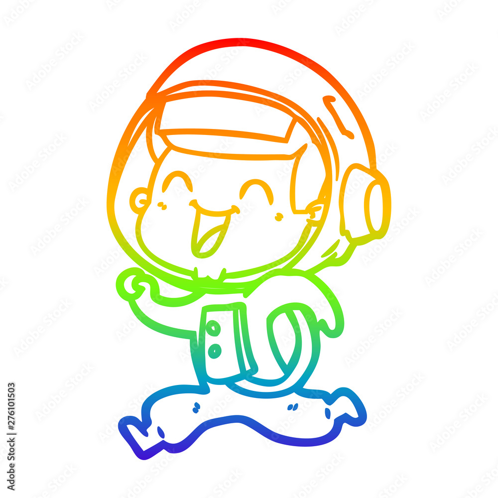 Obraz premium rainbow gradient line drawing happy cartoon astronaut