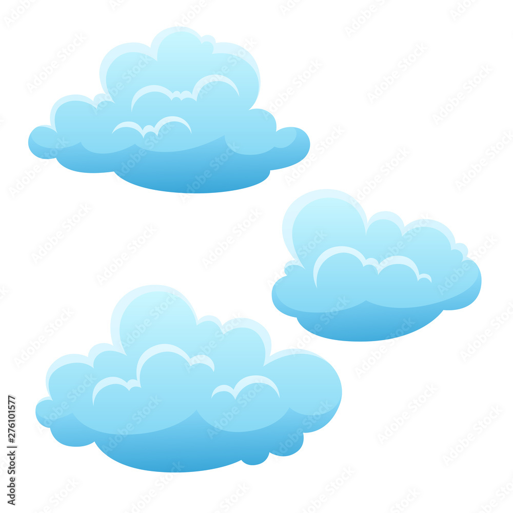Set of blue clouds on white background.