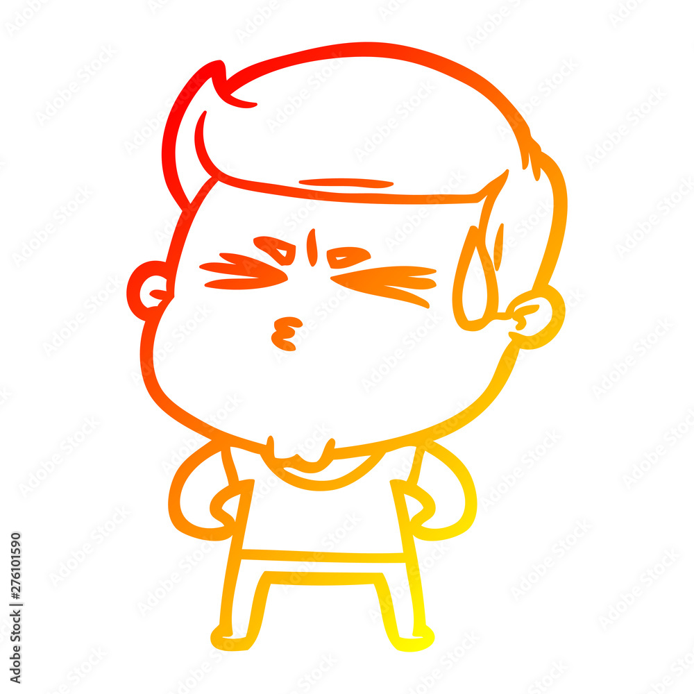 warm gradient line drawing cartoon man sweating warm gradient line drawing cartoon man sweating