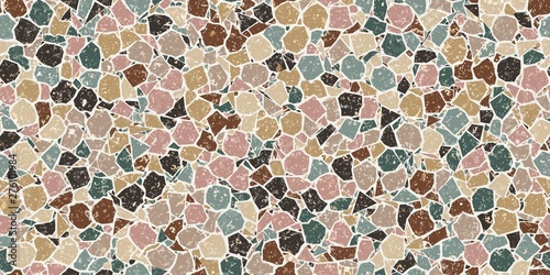 Colorful Textured Dense Micro Terrazzo Seamless Repeat Vector Pattern Swatch. Thousands of random non-overlapping polygonal elements. Generative Art.