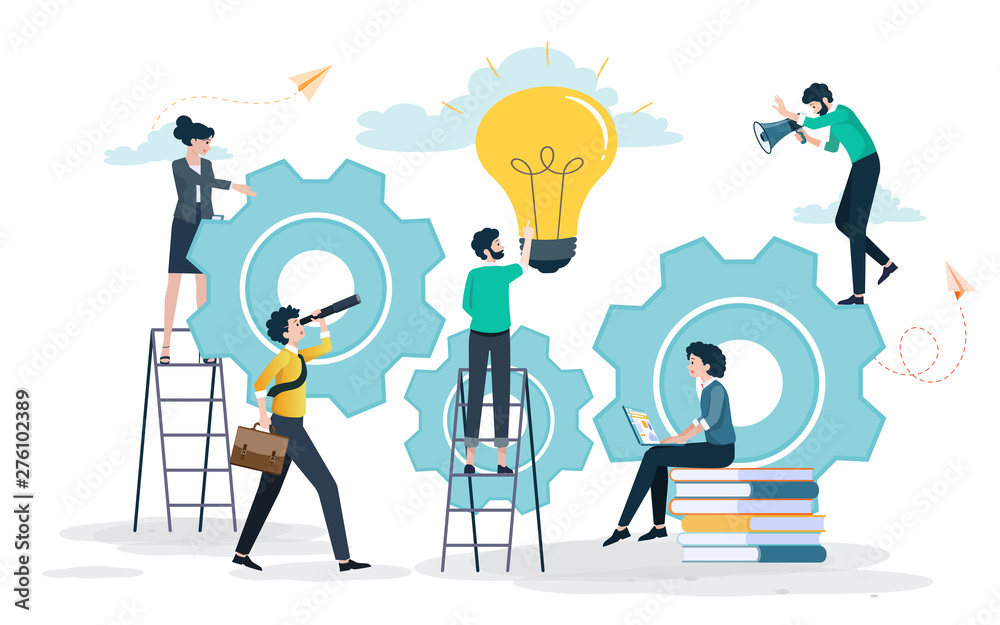 Business meeting and brainstorming. Idea and business concept for teamwork. Vector illustration.