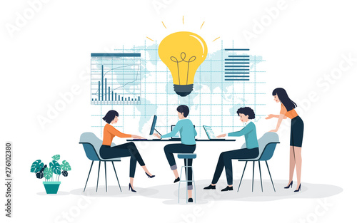 Business meeting and brainstorming. Idea and business concept for teamwork. Vector illustration.