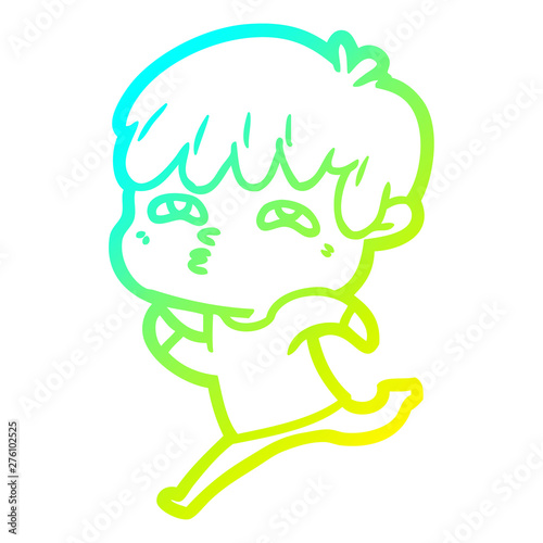 cold gradient line drawing cartoon curious man