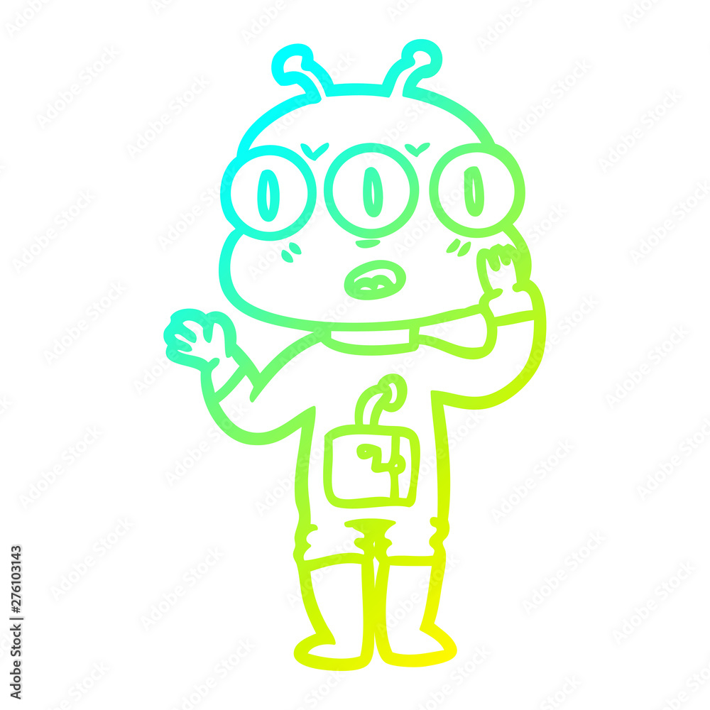 cold gradient line drawing cartoon three eyed alien cold gradient line drawing cartoon three eyed alien