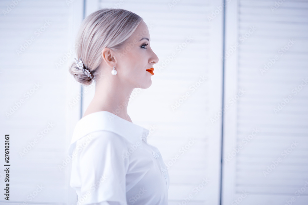 model with professional make-up and bright red lips / beautiful make-up on the face of the model, saturated with bright red lipstick on the lips model with professional make-up and bright red lips / beautiful make-up on the face of the model, saturated with bright red lipstick on the lips