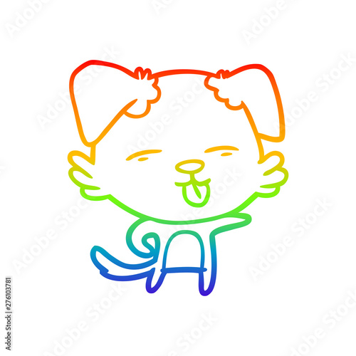 rainbow gradient line drawing cartoon dog sticking out tongue