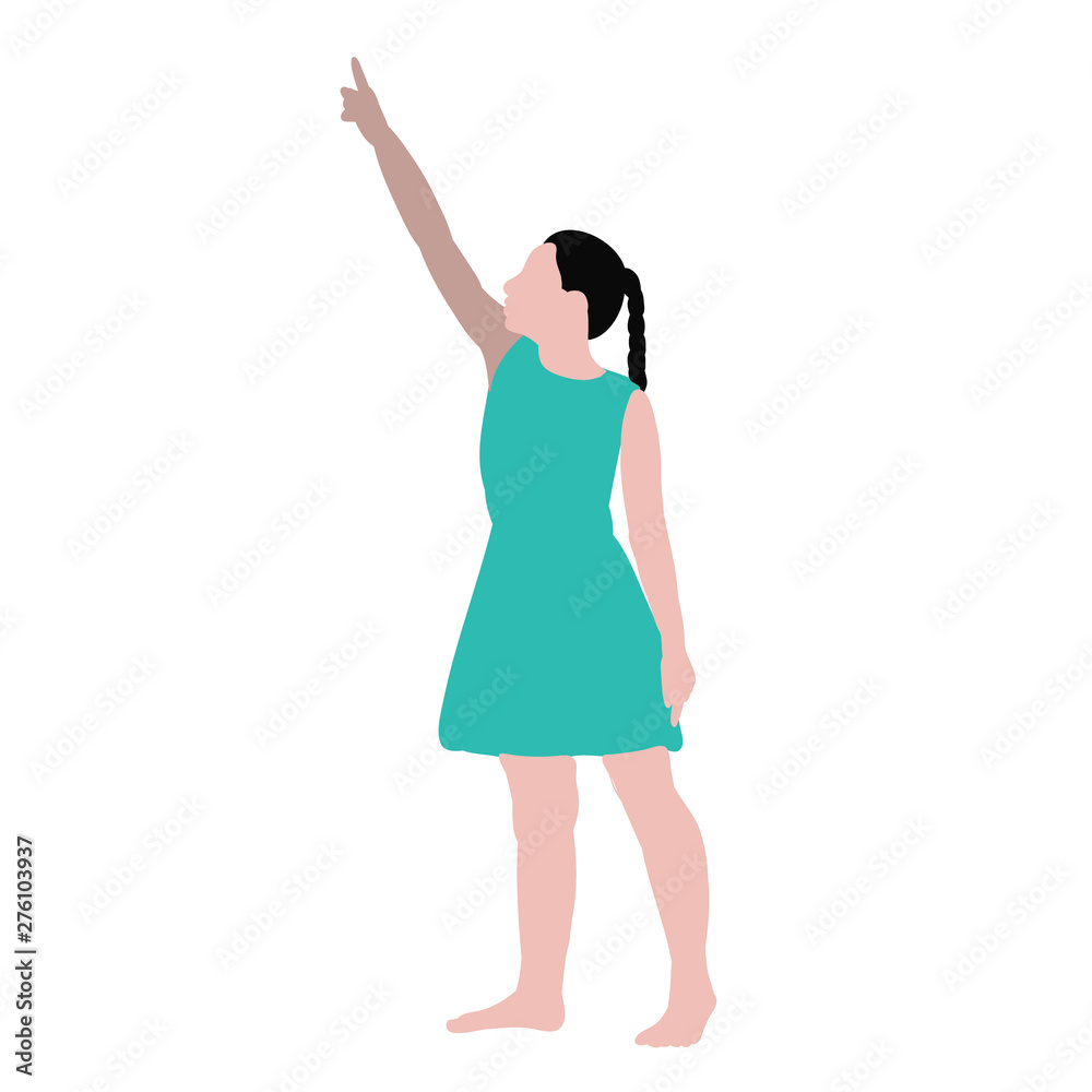vector isolated child in flat style, girl shows vector isolated child in flat style, girl shows