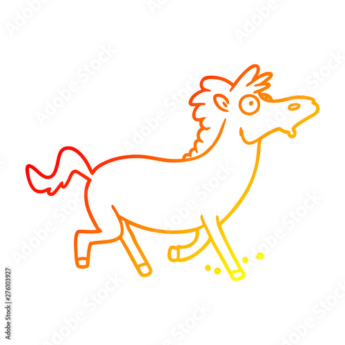 warm gradient line drawing cartoon running horse