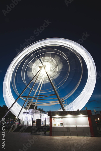 Ferris Wheel Spinning Long Exposure Neons Structure Black Night Rollercoaster