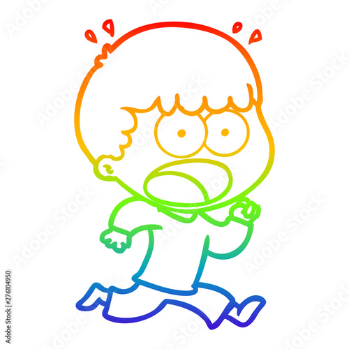 rainbow gradient line drawing cartoon shocked man running away