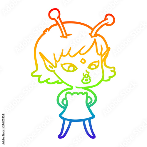 rainbow gradient line drawing pretty cartoon alien girl