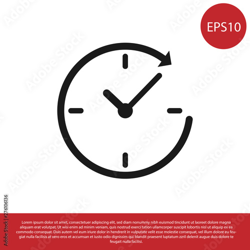 Black Clock with arrow icon isolated on white background. Time symbol. Clockwise rotation icon arrow and time. Vector Illustration