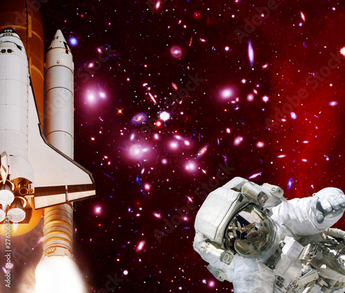 Fototapeta Naklejka Na Ścianę i Meble -  Rocket (shuttle), astronaut and galaxy. The elements of this image furnished by NASA.