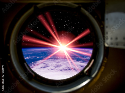 Beautiful sunrise from space. View from spacecraft. Elements of this image furnished by NASA. © wowinside